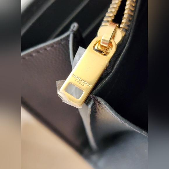 Saint Laurent Grain de Poudre Matelasse Flap Wallet Dark Gray Leather Gold YSL - Picture 5 of 12